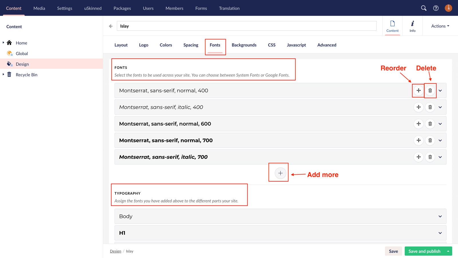 Add any font to Umbraco website.