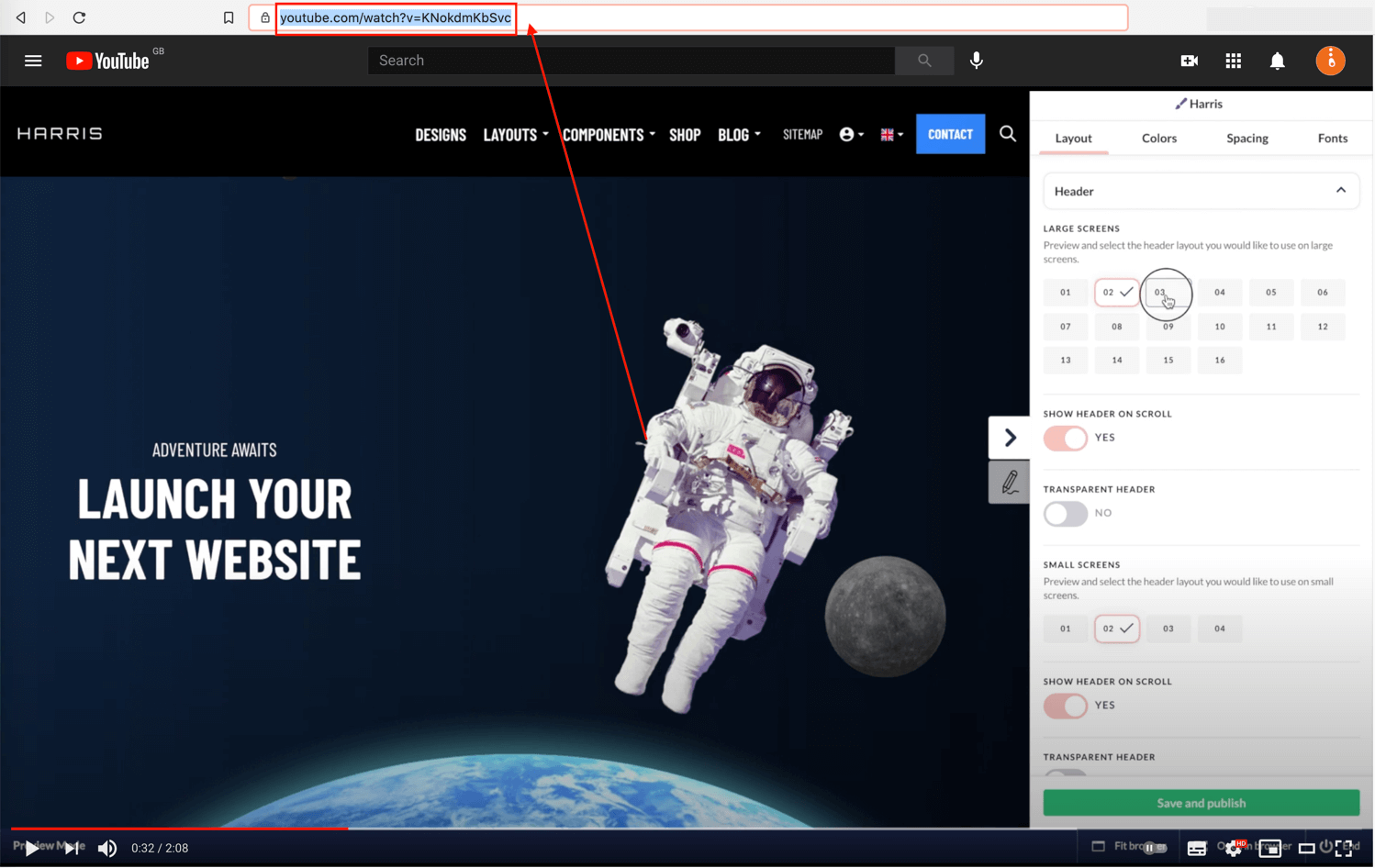 Copy the YouTube URL to display in Umbraco.