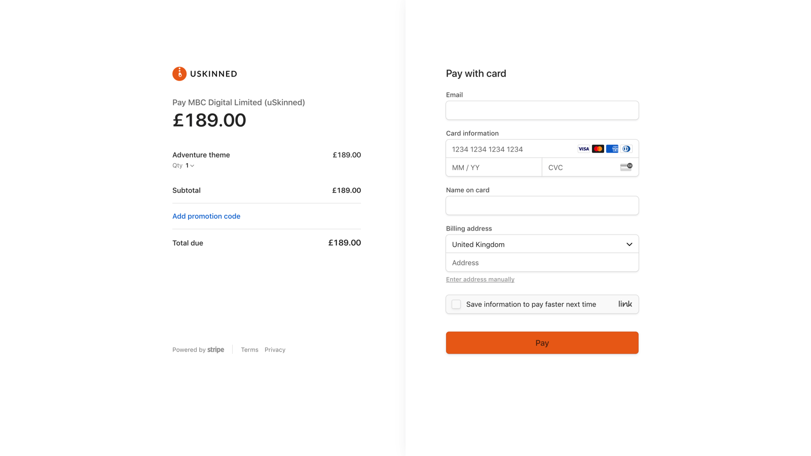 Stripe Payment checkout visible to customers.