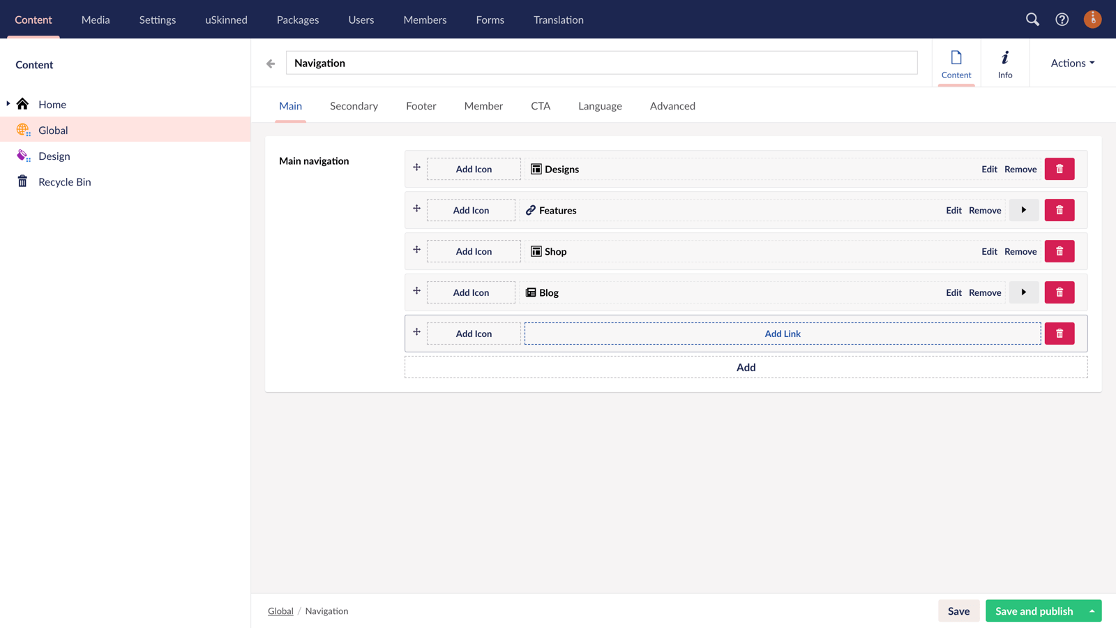 Link to modal content in your navigation with uSkinned for Umbraco.