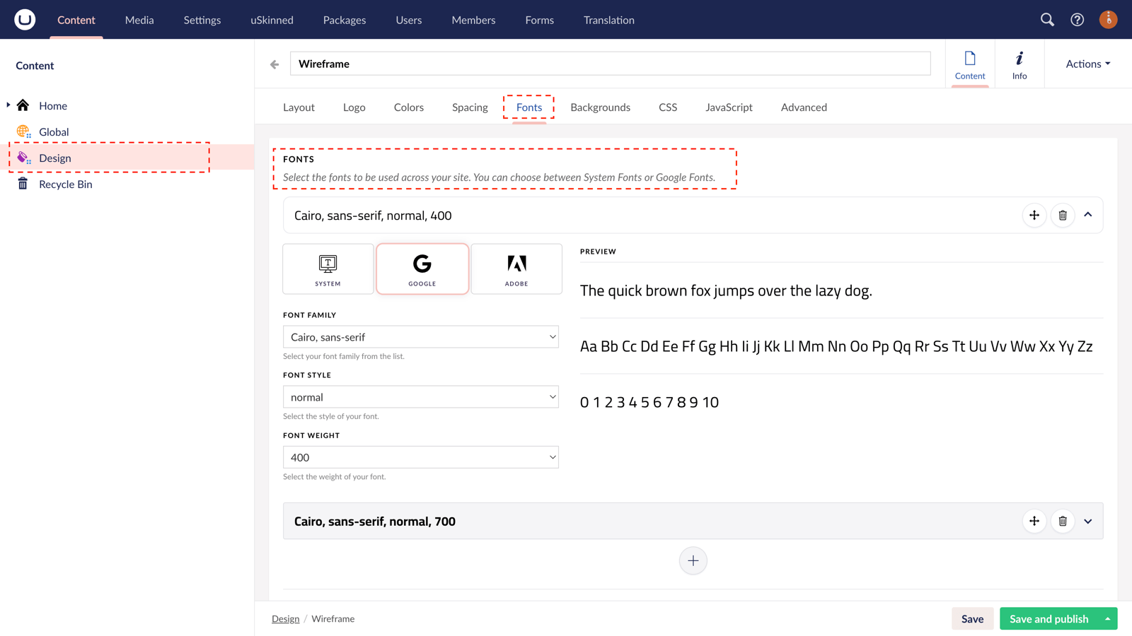 Right to Left font support with uSkinned for Umbraco.